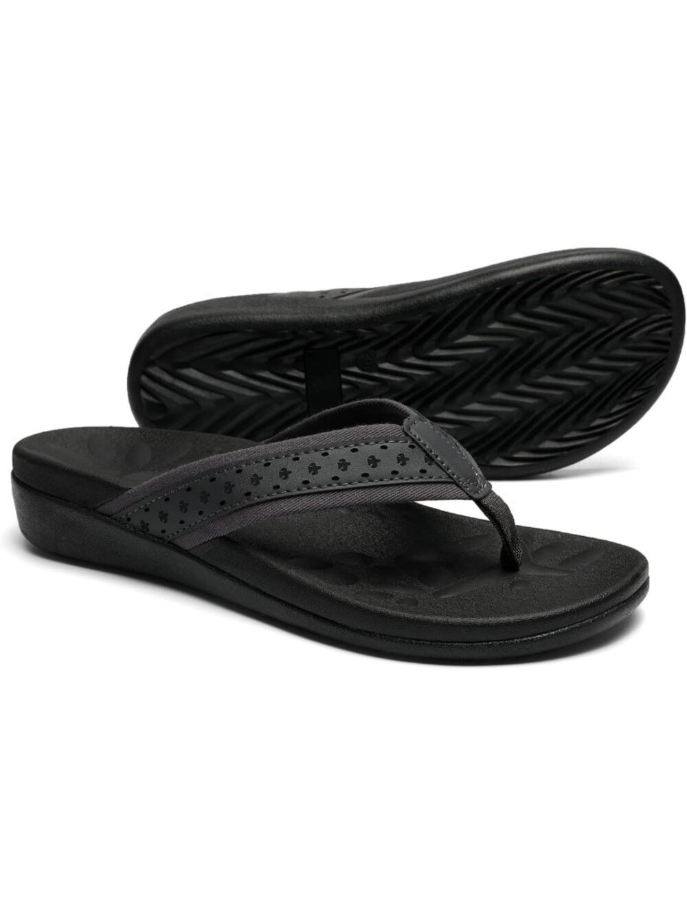 Women's Dark Grey Orthopedic Sandals with Arch Support Summer Plantar Flip Flops